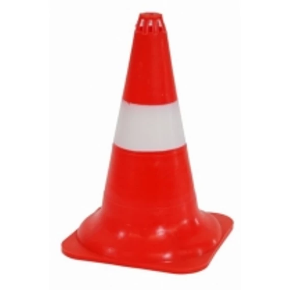 Terelőkúp, 450 mm-es, fehér sávval, lágy PVC