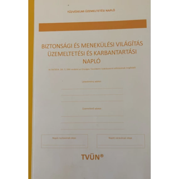 Biztonsági világítási rendszer üzemeltetési és karbantartási napló